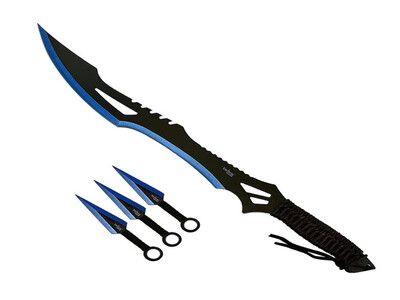 27″ ShadowRift Machete Set – Two  8″ Throwing Knives (Blue Edition)